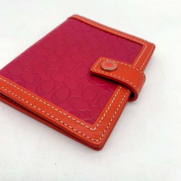 Coach Signature Embossed Leather Pink & Orange Bifold Wallet - Picture 10 of 11